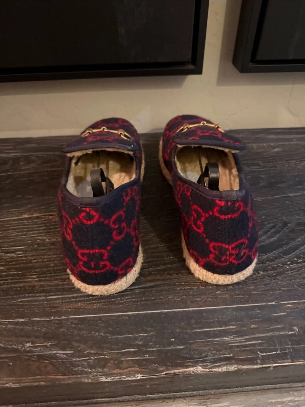 Gucci Navy & Red GG Wool Horsebit Loafers